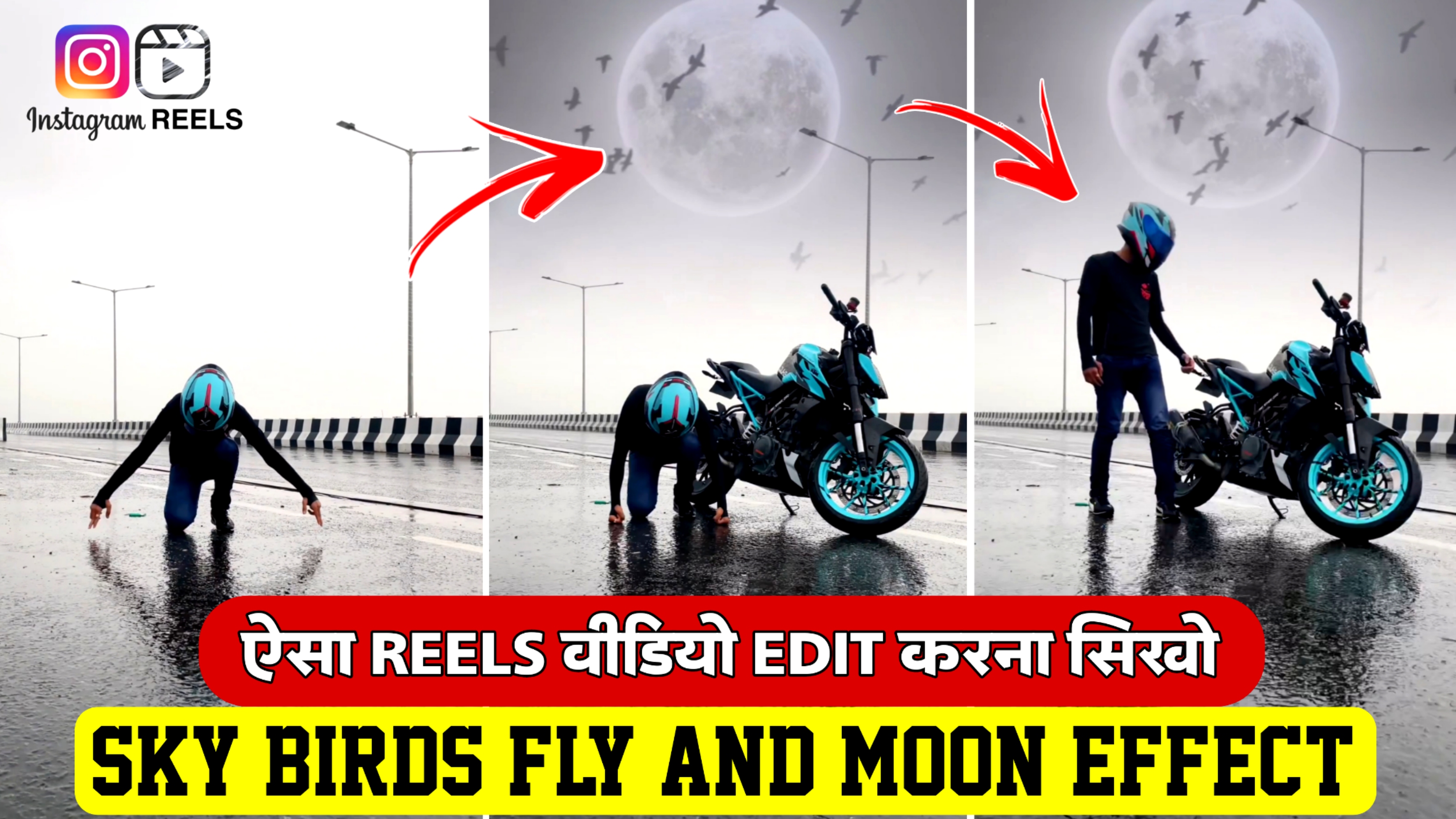 Sky Birds Fly and Moon Effect || Bike Transition Reels Editing || Instagram Trending Reels Editing